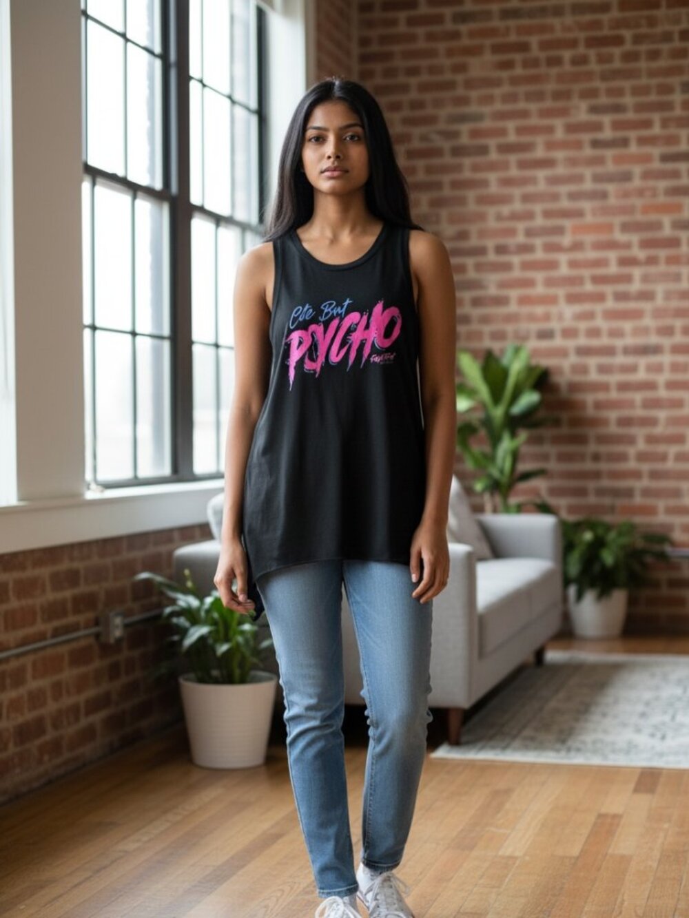 Six Flags Fright Fest Cute But Psycho Black Graphic Tank Top